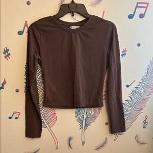 Women's Long-Sleeve Crewneck Crop Top - Brown